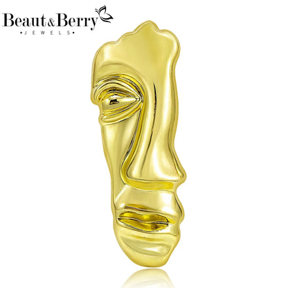 Beaut&Berry Trendy Glossy Half-Face Brooches for Women Unisex Figure Pins Casual Party Jewelry Accessories Gifts Decoration