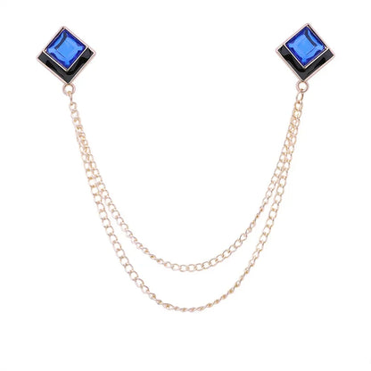 Korean Fashion Geometric Crystal Brooch Tassel Chain Lapel Pin Men's Shirt Collar Jewelry Wedding Party Brooches Accessories