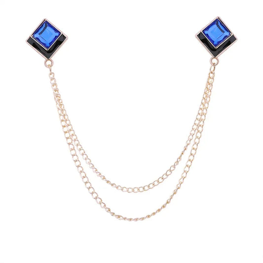 Korean Fashion Geometric Crystal Brooch Tassel Chain Lapel Pin Men's Shirt Collar Jewelry Wedding Party Brooches Accessories