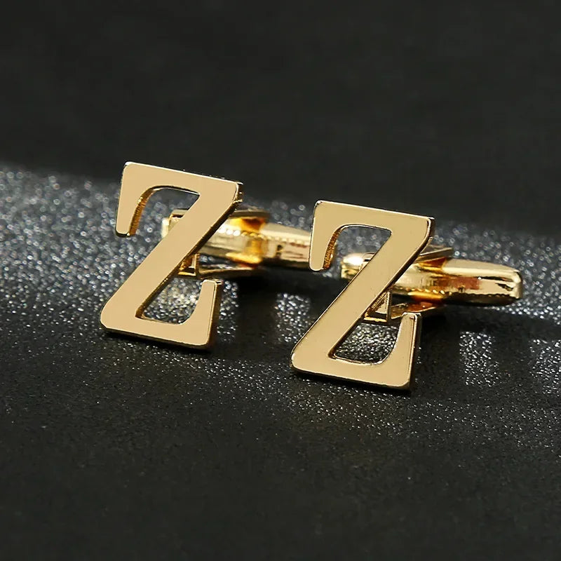 High Quality Gold Color English Letters A-Z Cufflinks for Men Luxury Jewelry Shirt Cuff Links French Business Accessories