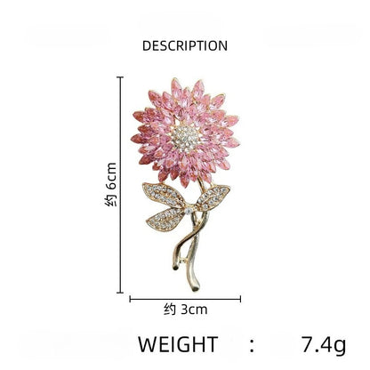 Diamond-inlaid Sunflower Brooch Universal Three-dimensional Exquisite Sunflower Alloy Buckle Pin Backpack Scarf Accessory Brooch