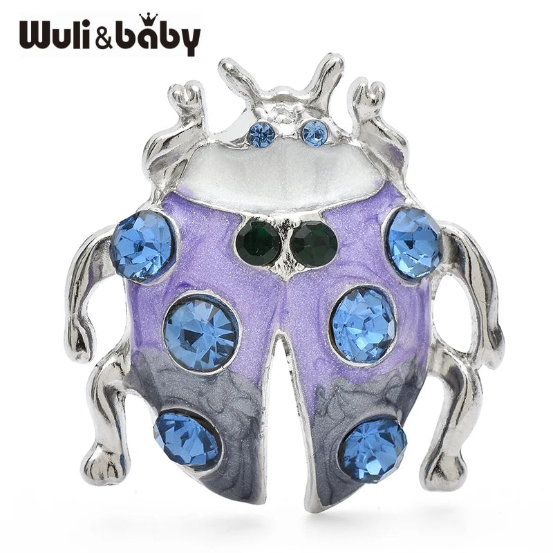 Wuli&baby Lovely Enamel Beetle Brooches For Women Unisex Alloy Blue Rhinestone Insects Party Casual Brooch Pins Gifts