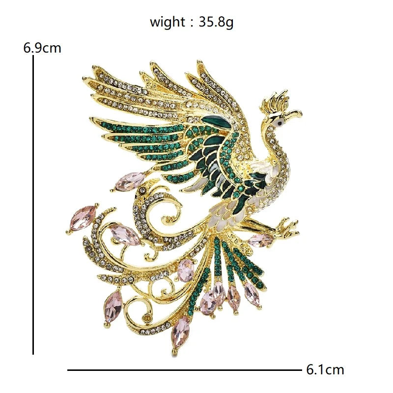 Wuli&baby Luxury Flying Phoenix Brooches Crystal Enamel Divine Bird Animal Brooch For Women's Clothes Pins Gifts