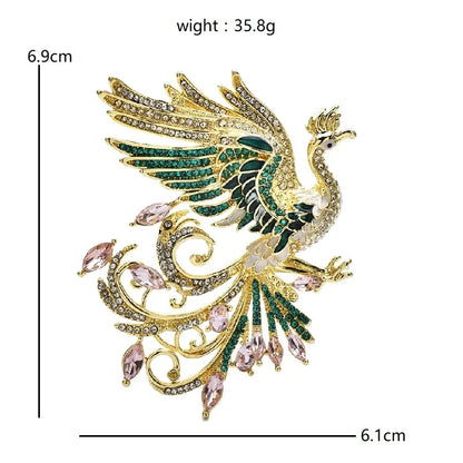 Wuli&baby Luxury Flying Phoenix Brooches Crystal Enamel Divine Bird Animal Brooch For Women's Clothes Pins Gifts