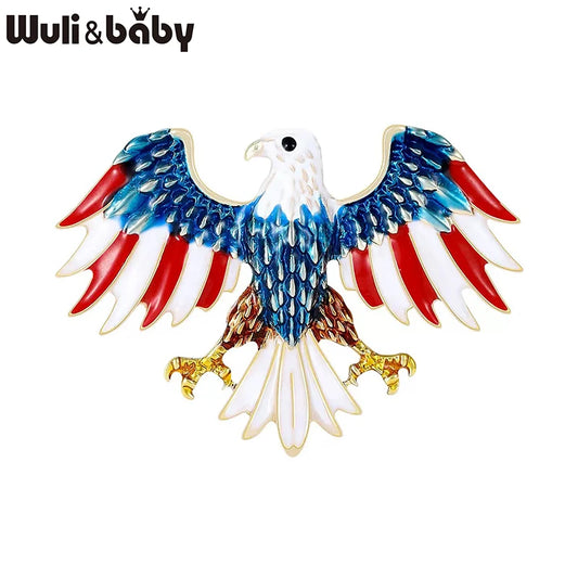 Wuli&baby Eagle USA 250 Independence Day Brooches Pins For Women Unisex Enamel Cool American Flag Design Eagle Animal Brooch Pin