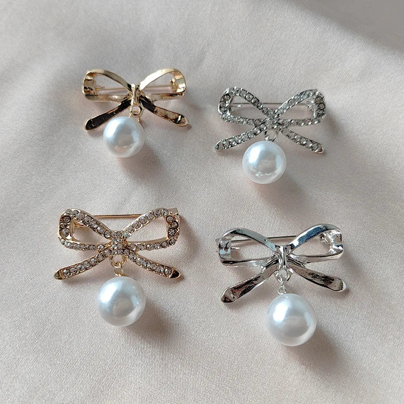 Sparkling Rhinestone Bow Brooch Crystal Pearl Bowknot Brooches For Women Men Wedding Party Office Pins Accessories Jewelry Gifts