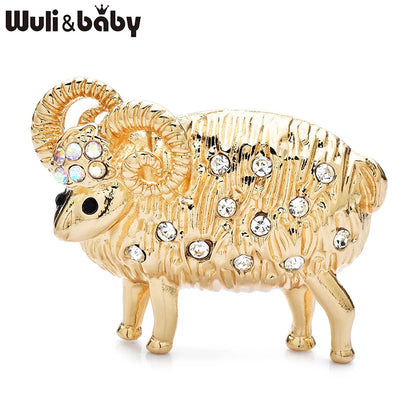 Wuli&baby Lovely Rhinestone Sheep Brooches For Women Unisex 2-color Alloy Year Of Goat Animal Party Office Brooch Pin Gifts