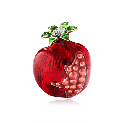 Essh&Pule Chinoiserie Pomegranate Brooch Red Enamel Rhinestone Fruit Lapel Pin Oriental Lucky Women Suit Coat Jewelry Gift