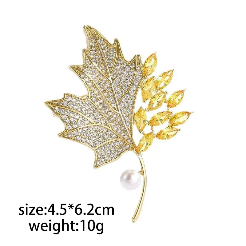 1pc Chic Maple Leaf Brooch with Shiny Rhinestones, Coconut Tree Plant Pin Jewelry Accessories - Great for Personal or Gift Use