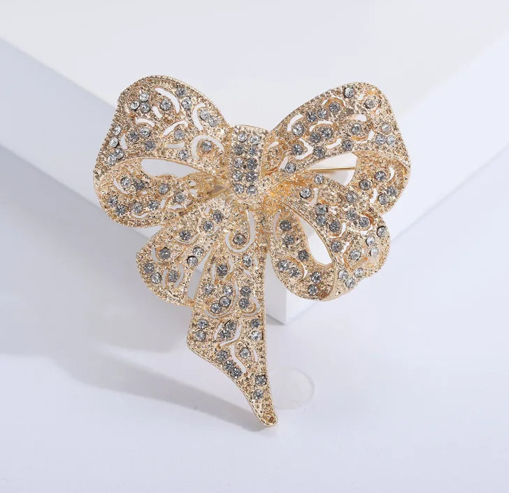 Luxury Sparkling Rhinestone Bow Brooch for Women Men Crystal Bowknot Pins Office Party Friend Jewelry Accessories Gifts