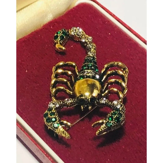 Vintage Style Green Crystal Scorpion Scorpio Star Sign Horoscope Brooch Pin