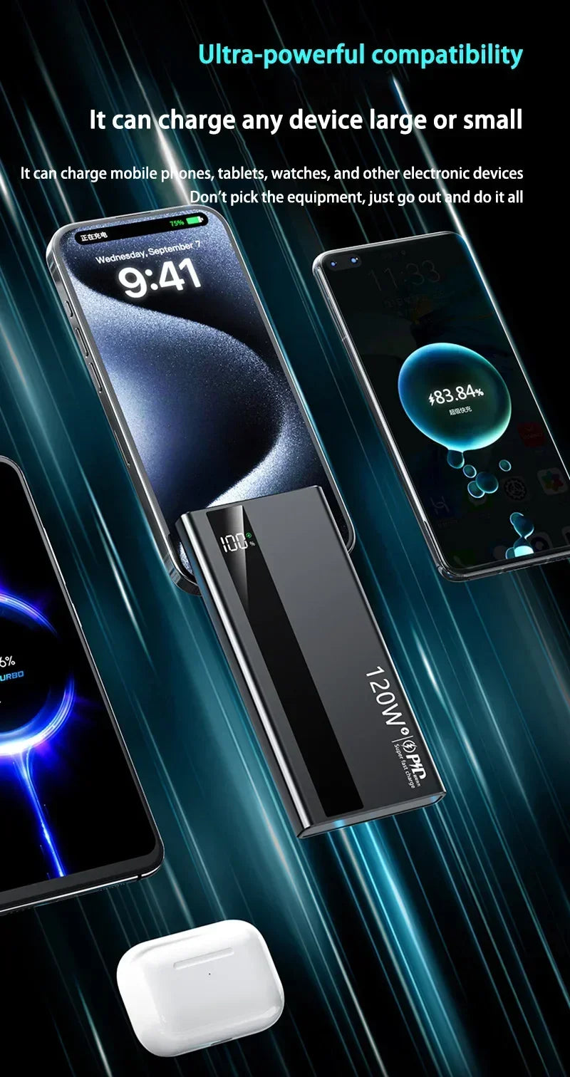 Lenovo 200000mAh Powerbank 120W Super Fast Charging Portable Battery Charger Ultra Capacity LED Digital Display For IPhone