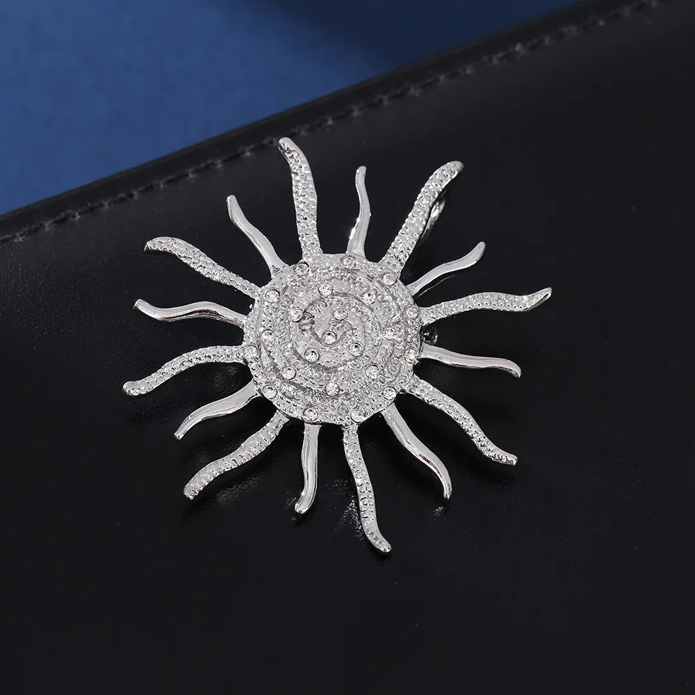 Sun Flower Brooch Pins Crystal Snail Metal Badge 2 Colors Jewelry Accessory For Suit and Dress