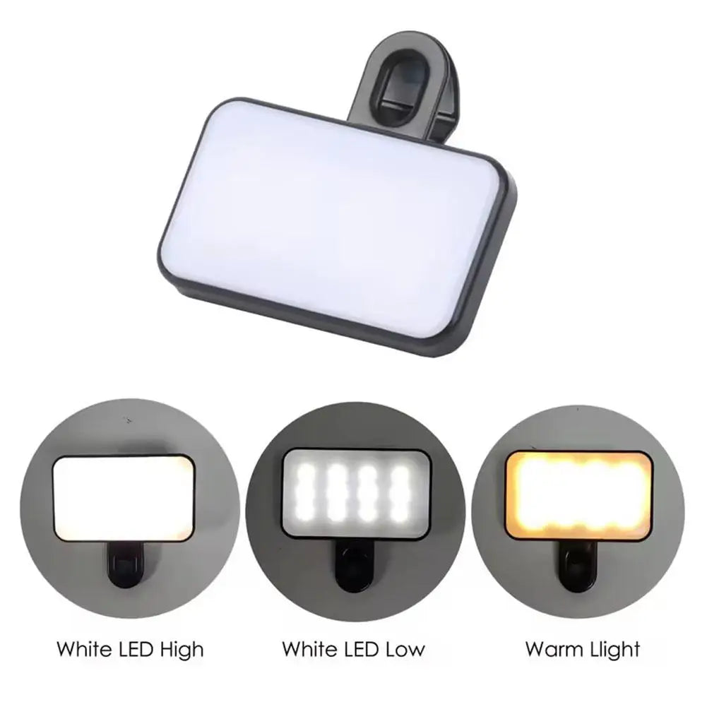 Pocket Selfie Light Mini LED Selfie Fill Light 3 Mode Adjustable Brightness Rechargeable Clip For iPhone Laptop Live Video Light