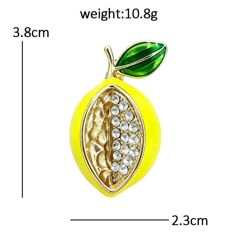 Wuli&baby Cute Enamel Lemon Brooches For Women Unisex Rhinestone Fresh Rhinestone Fruits Party Casual Brooch Pins Gifts