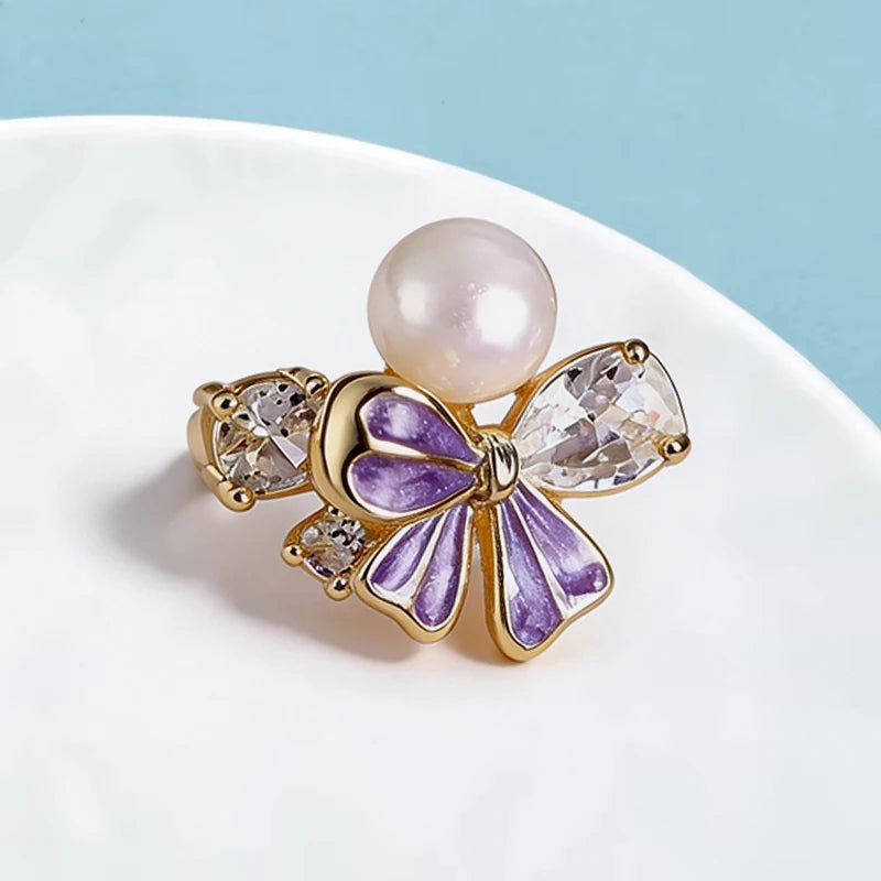 Wuli&baby Cute Bowknot Butterfly Collar Pins For Women Lady Purple Enamel Flower Insects Brooch Pins Fashion Jewelry Gifts
