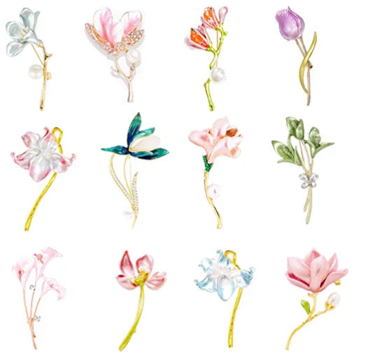 Resin Tulip Brooch for Women Unisex Rhinestone Flower Pin Pearl Plant Lapel Pin Banquet Party Backpack Gifts Jewelry Accessories