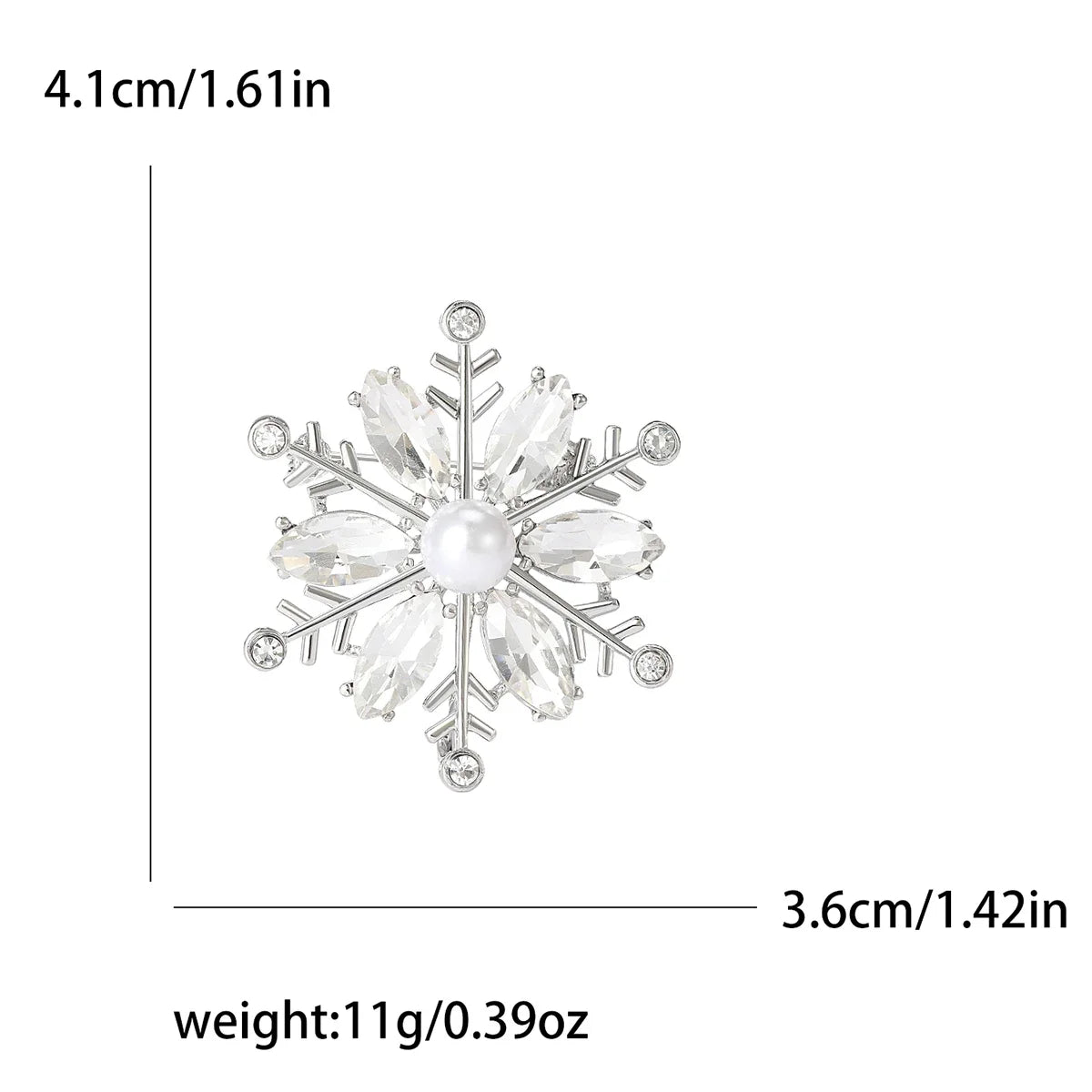 Christmas Rhinestone Snowflake Brooch for Women Unisex Pearl Ice Crystal Pin Event Party Backpack Decoration Clothes Accessories