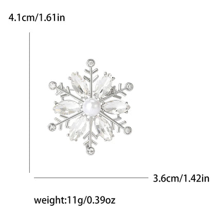 Christmas Rhinestone Snowflake Brooch for Women Unisex Pearl Ice Crystal Pin Event Party Backpack Decoration Clothes Accessories