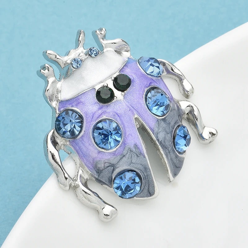 Wuli&baby Lovely Enamel Beetle Brooches For Women Unisex Alloy Blue Rhinestone Insects Party Casual Brooch Pins Gifts