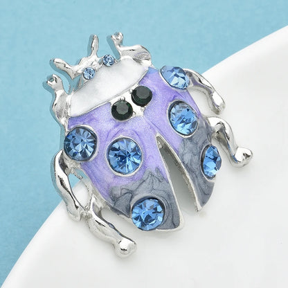 Wuli&baby Lovely Enamel Beetle Brooches For Women Unisex Alloy Blue Rhinestone Insects Party Casual Brooch Pins Gifts