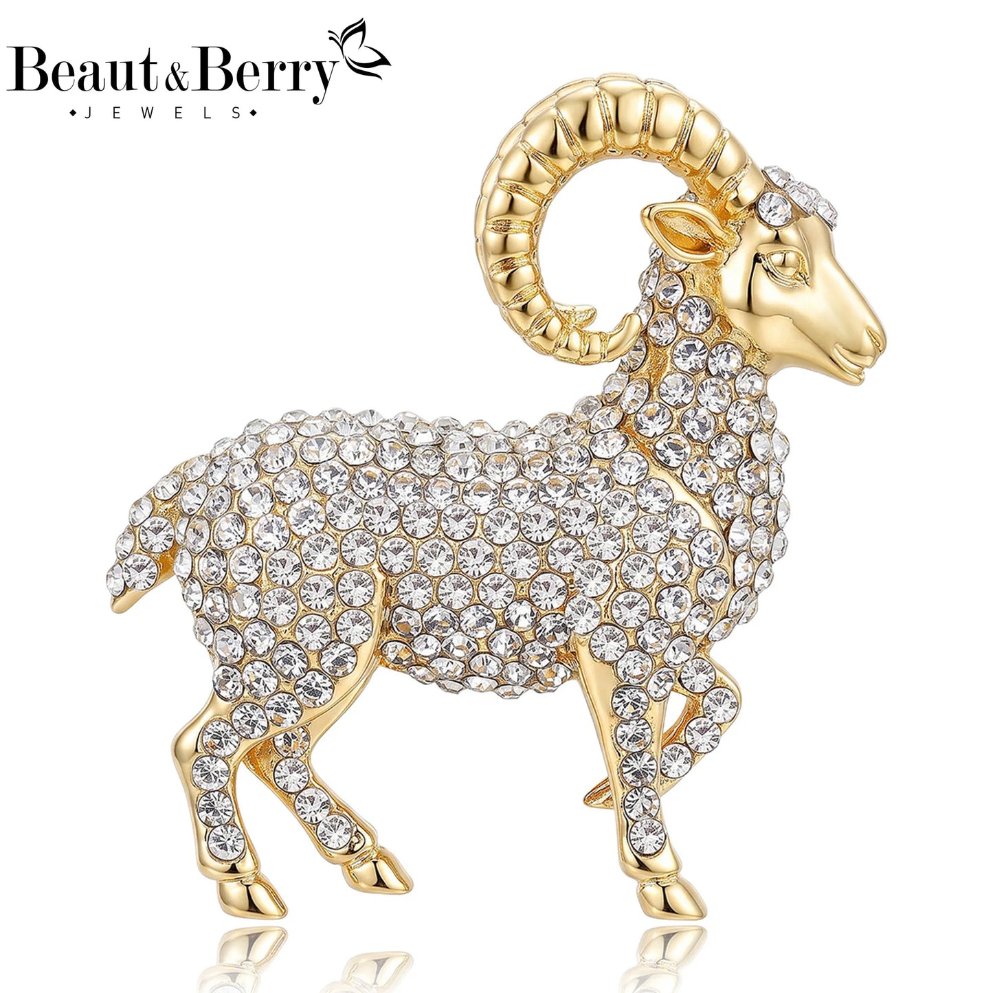 Beaut&Berry Luxury Rhinestone Goat Brooches for Women Unisex Animal Pins Casual Party Jewelry Accessories Gifts Decoration