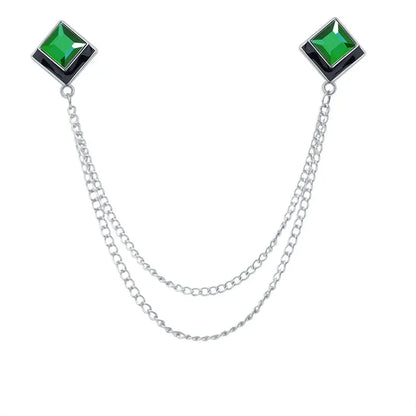 Korean Fashion Geometric Crystal Brooch Tassel Chain Lapel Pin Men's Shirt Collar Jewelry Wedding Party Brooches Accessories