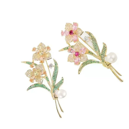 Exquisite Sparkling Crystal Rhinestone Flower Pearl Brooches For Women Clothing Coat Jewelry Accessries Gifts
