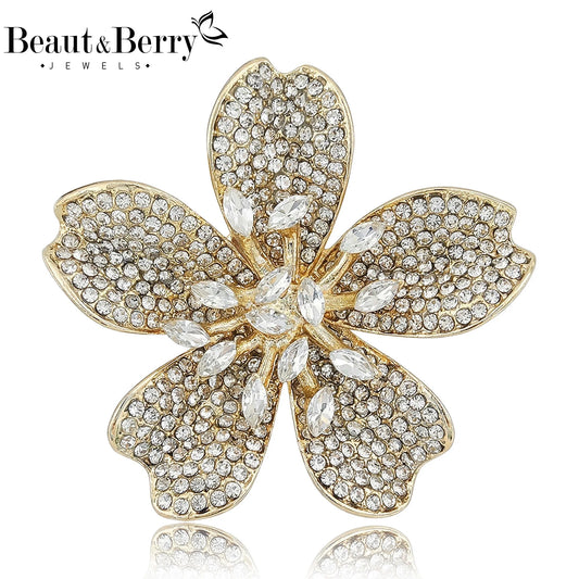 Beaut&Berry Luxury Rhinestone Cherry Blossom Brooches for Women Unisex Plant Pins Casual Party Jewelry Accessories Gifts