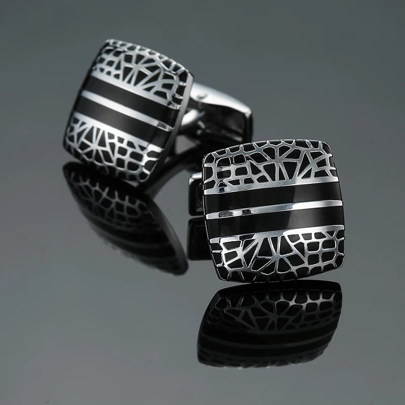 Luxury men's French shirt cufflinks classic square blue and black retro patterns cuff buttons suit accessories jewelry wholesale
