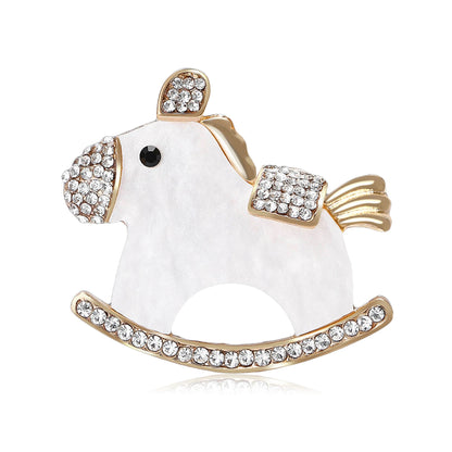 Beaut&Berry Classic Wooden Horse Brooches for Women Unisex Animal Pins Casual Party Jewelry Accessories Gifts Decoration