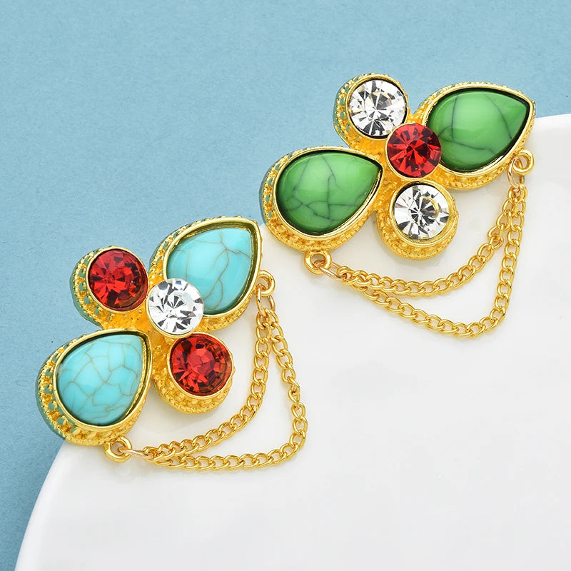 Wuli&baby Retro Chain Flower Brooches For Women Unisex 2-color Geometric Party Office Clothes Brooch Pins Gifts