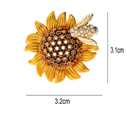 Trendy Elegant Sunflower With Rhinestone Bee Brooches For Women Men Daisy Flower Collar Insect Pins Badges Jewelry Accessories