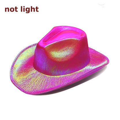 LED Glowing Cowgirl boy Hat Neon Luminous Bride Hat For Holiday Light Up Supplies Fluorescent Party Props Bachelorette Party Hat