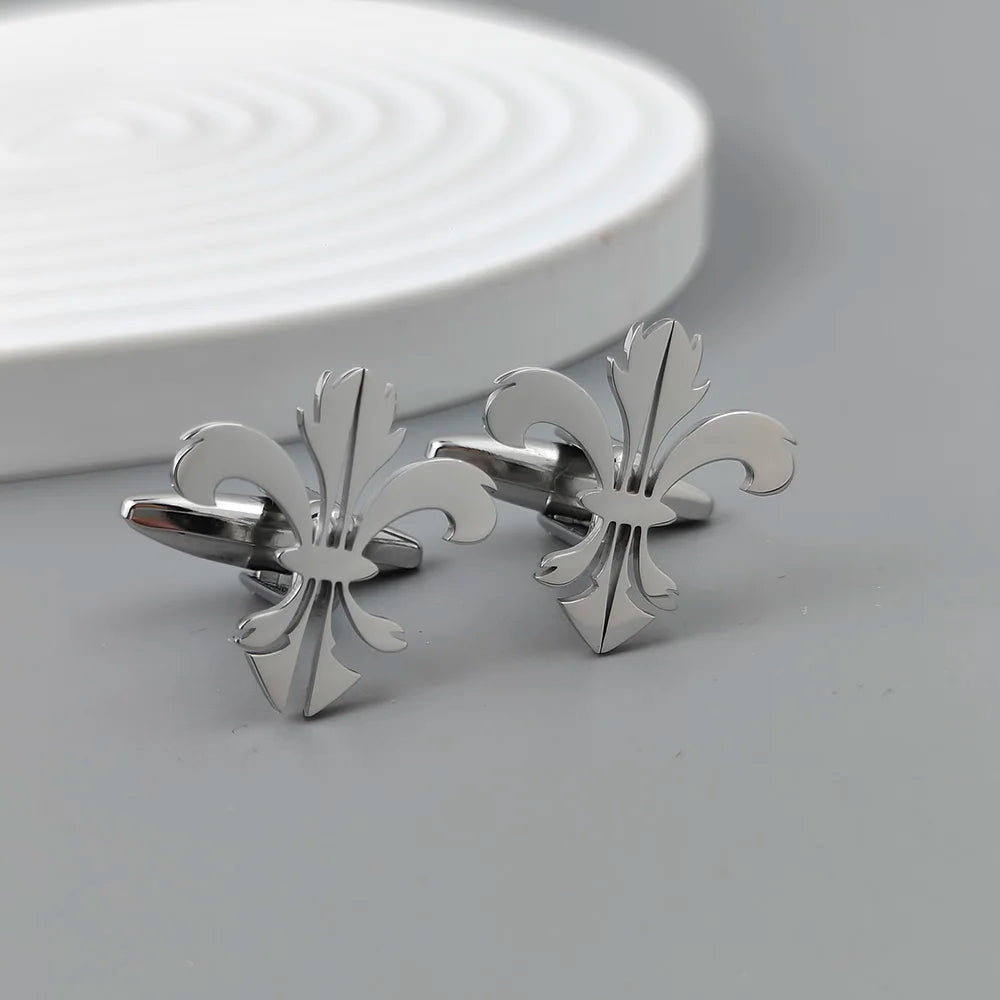 Retro Baroque men's cufflink shirt with fashionable lilies, stainless steel high-quality birthday gift, formal wear