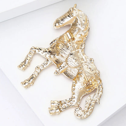 Beaut&Berry Classic Rhinestone Horse Brooches for Women Zodiac Animal Pins New Year Gifts Friends Party Jewellery