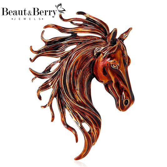 Beaut&Berry Trendy Enamel Horse Head Brooches for Women Zodiac Animal Pins Casual Party Accessories New Gifts Friends Decoration