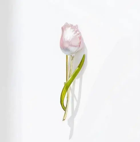 Resin Tulip Brooch for Women Unisex Rhinestone Flower Pin Pearl Plant Lapel Pin Banquet Party Backpack Gifts Jewelry Accessories
