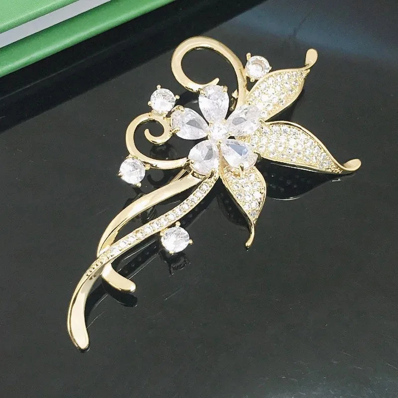 Crystal Bauhinia Brooches For Women Flower Lapel Pin Fashion Jewelry Wedding Corsage Accessories