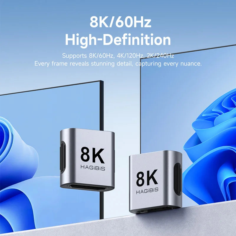 Hagibis HDMI Coupler 8K HDMI 2.1 Female to Female Connector Extension Cable Adapter for HDTV Monitor Laptops Projector Roku TV