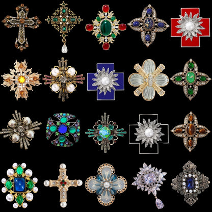 Baroque-Style Luxury Vintage Cross Brooch for Men and Women, Jewelry, Fashion Accessories, Wedding and Party Gifts