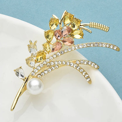 Wuli&baby Rhinestone Wheat Brooches For Women Unisex Pearl Flower Plants Office Party Brooch Pins Gifts