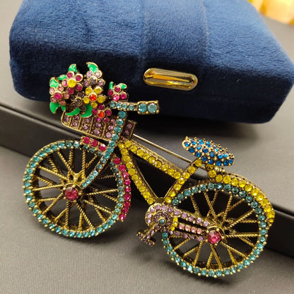 Fashion Women Men Vintage Baroque Bicycle Flower Full Crystal Badges Pins Palace Unisex Exquistie Bike Jewelry Accessories