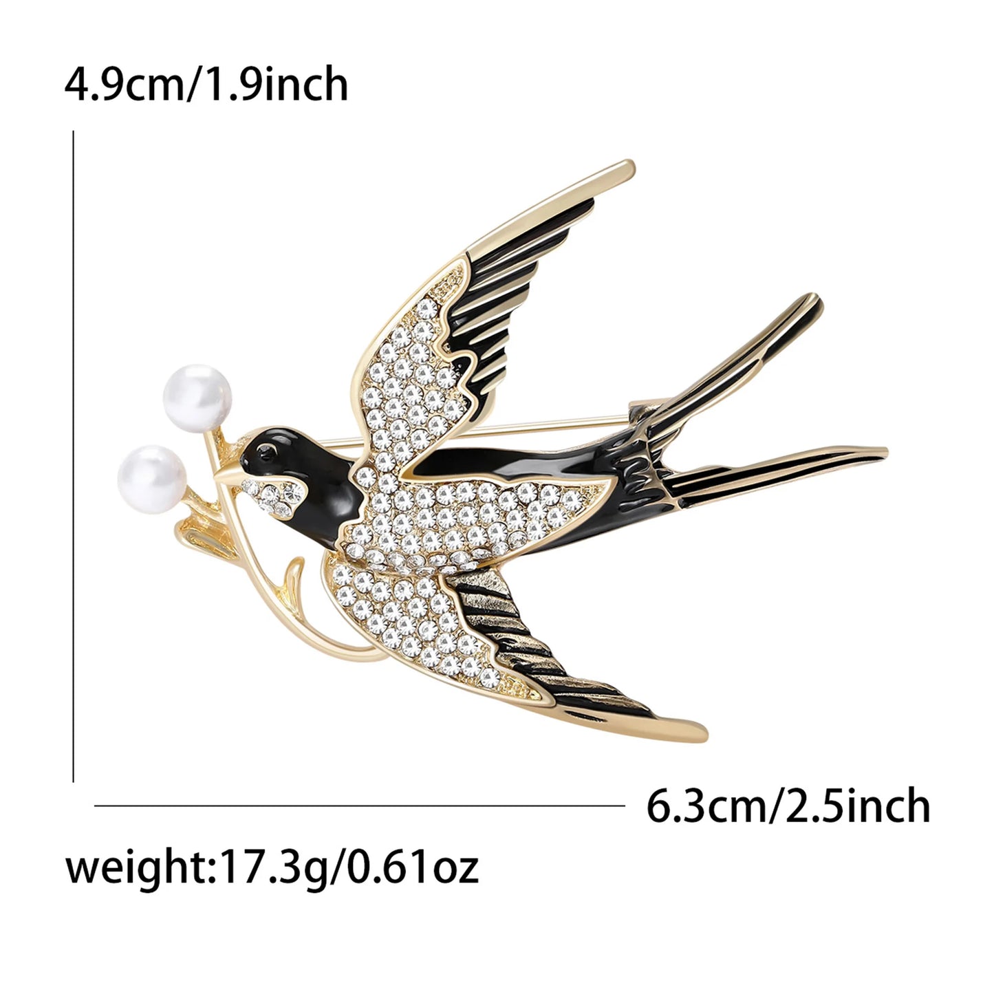 Beaut&Berry Luxury Rhinestone Swallow Brooches for Women Unisex Enamel Bird Pins Casual Party Accessories Fashion Gifts Friends