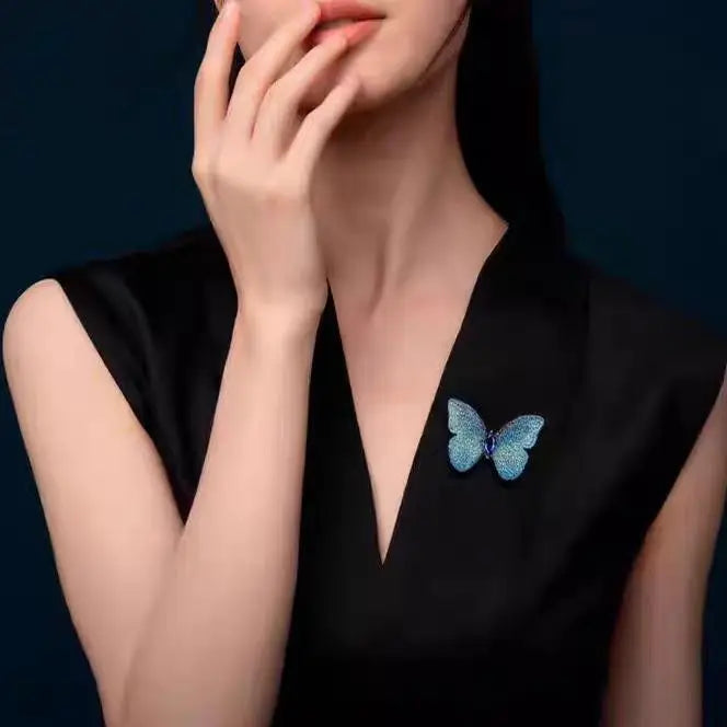 Luxury Blue Purple Crystal Embroidery Fabric Butterfly Brooches For Women Unisex Insect Corsage Pins Wedding Jewelry Best Gift
