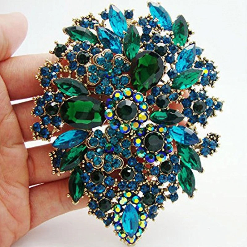 SKEDS Exaggerated Luxury Full Crystal Waterdrop Flower Brooch Pin For Women Men Shining Boutique Decoration Party Wedding Badges