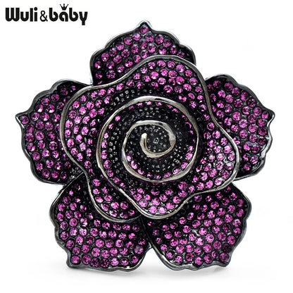 Wuli&baby Luxury Shinning Rose-flower Brooches For Women 4-color Full Rhinestone Charming Flower Plants Office Party Brooch Pins