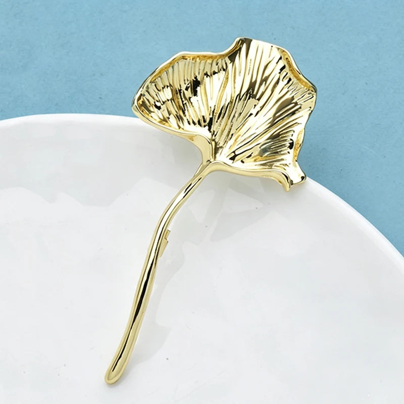 Wuli&baby Stainless Steel Ginkgo Leaf Brooches For Women Unisex 2-color Cold-wind Style Flowers Plants Party Causal Brooch Pins