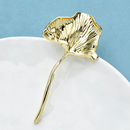 Wuli&baby Stainless Steel Ginkgo Leaf Brooches For Women Unisex 2-color Cold-wind Style Flowers Plants Party Causal Brooch Pins