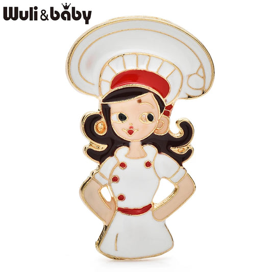Wuli&baby Lovely Enamel Cook Girl Brooches For Women Clothes Backpack's Brooch Pins Badge Gifts